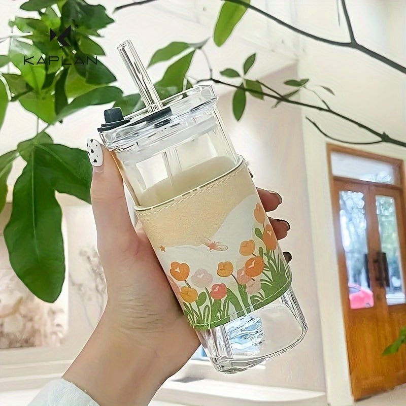 6 Pcs Square Glass Cups With Lids Set Portable Drinkware Home by Snagg A Cup