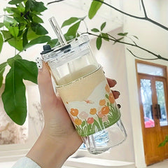 6 Pcs Square Glass Cups With Lids Set Portable Drinkware Home by Snagg A Cup