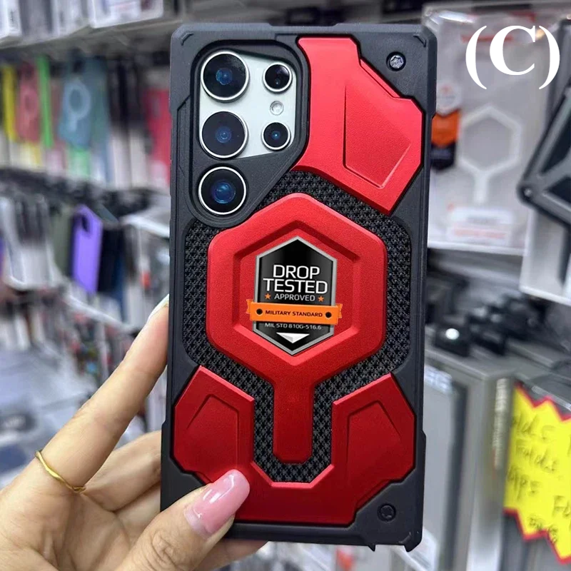 Military Shockproof Rugged Magsafe Case - for Samsung Galaxy S25 Series - C - Red / Plus - Phone Cases & Covers