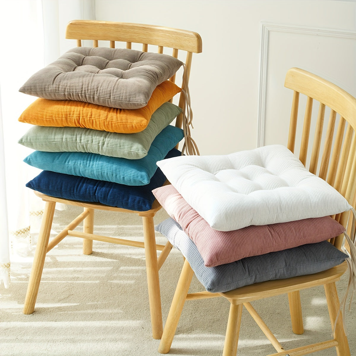 Classic Washable Polyester Chair Pads with Ties – 4 Pack by Snagg A Cushion