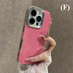Luxury Jeans Fabric Soft Plating Shockproof Case – for iPhone 15 Series - F - Rose Pink / Phone Cases & Covers