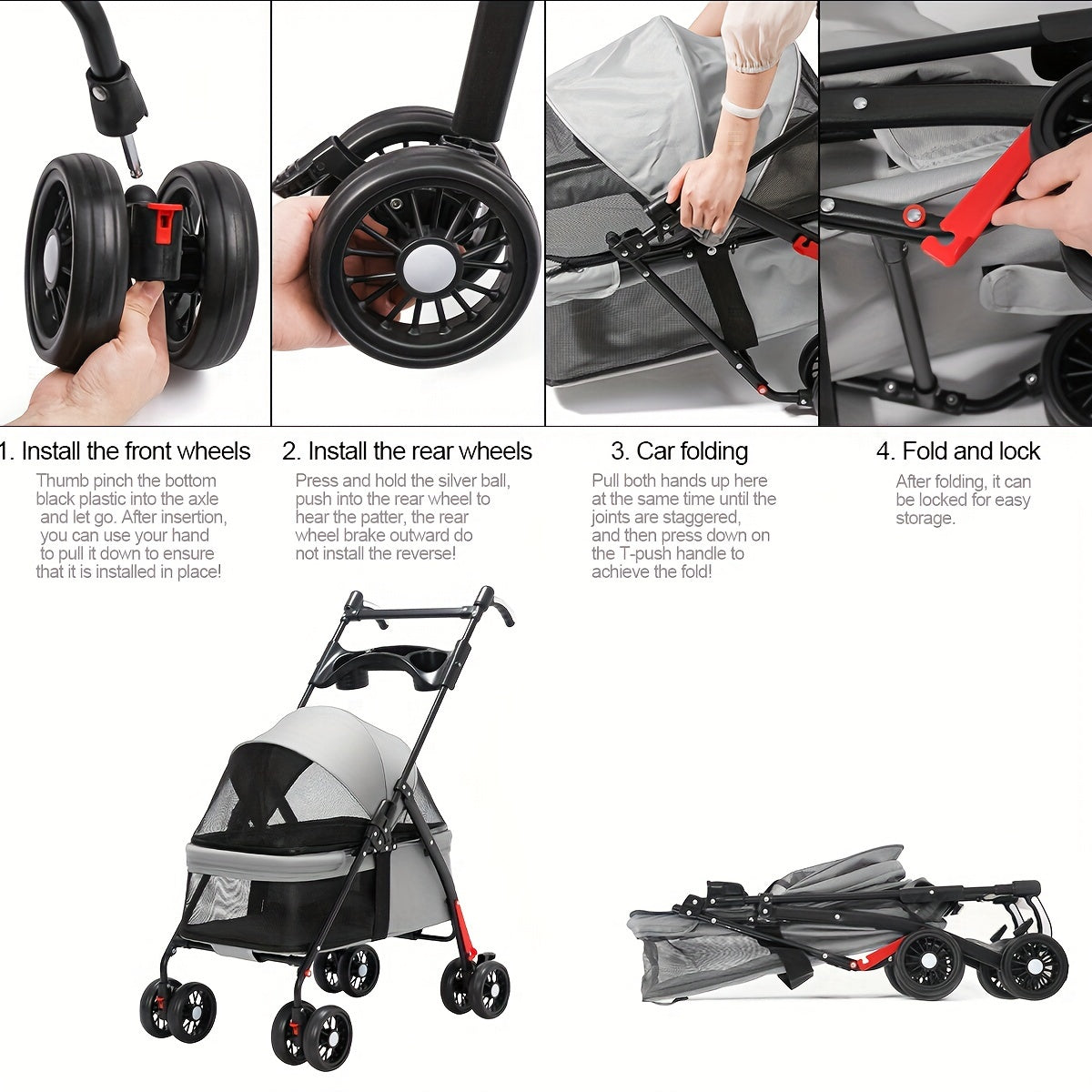 Foldable 4-Wheel Travel Carriage with Mesh Windows by Snagg A Pet Stroller