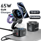Magnetic 5-in-1 Wireless Charger Stand | 65W GaN Fast Charging Dock for MacBook iPhone Apple Watch AirPods