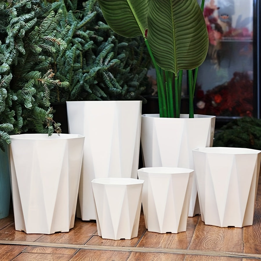 7pcs Geometric Plastic Flower Pots with Drainage by Snagg A Pot