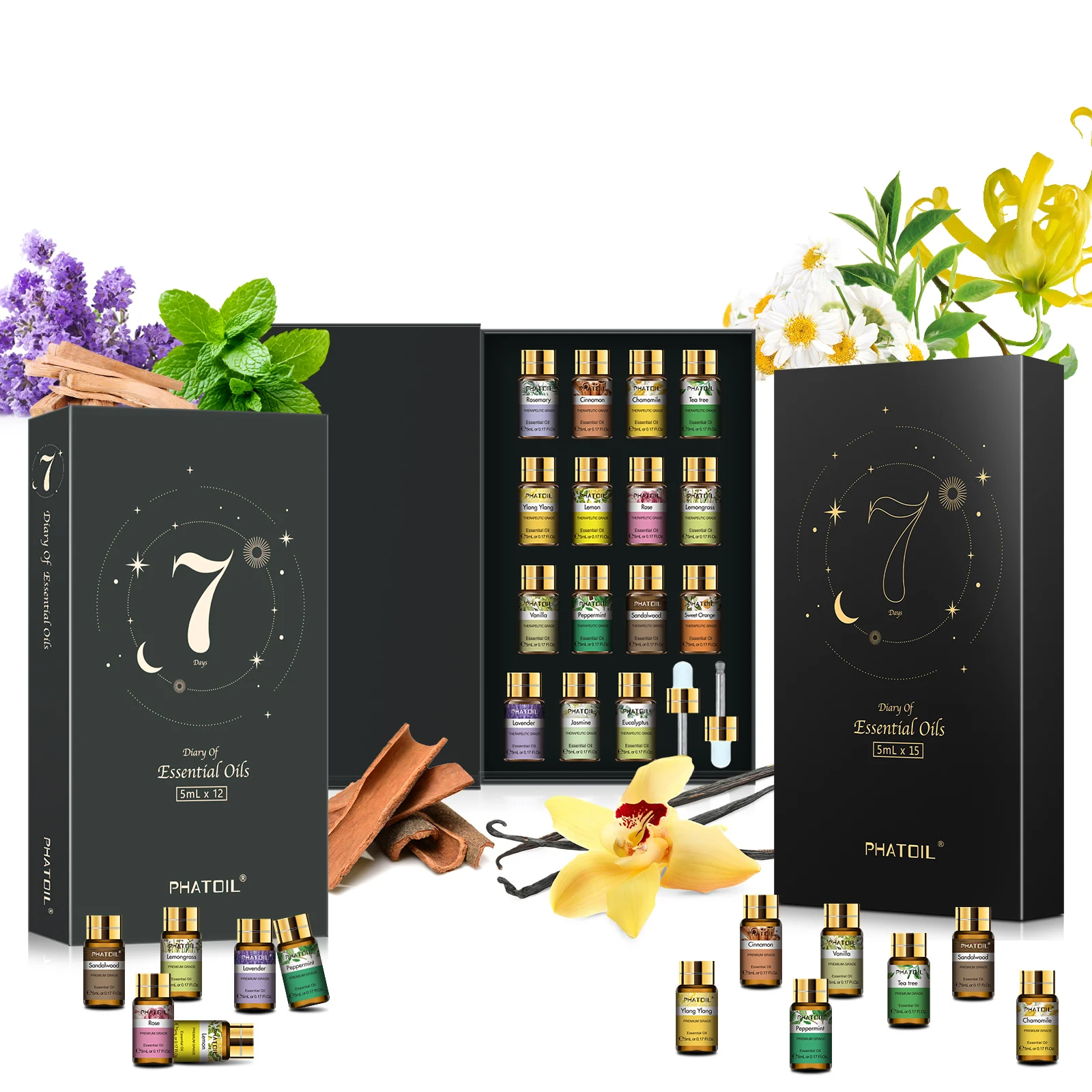 12pcs/15pcs Aromatherapy Essential Oil Set - 100% Pure Botanical Library for Diffusion, Wellness & Environmental Purification