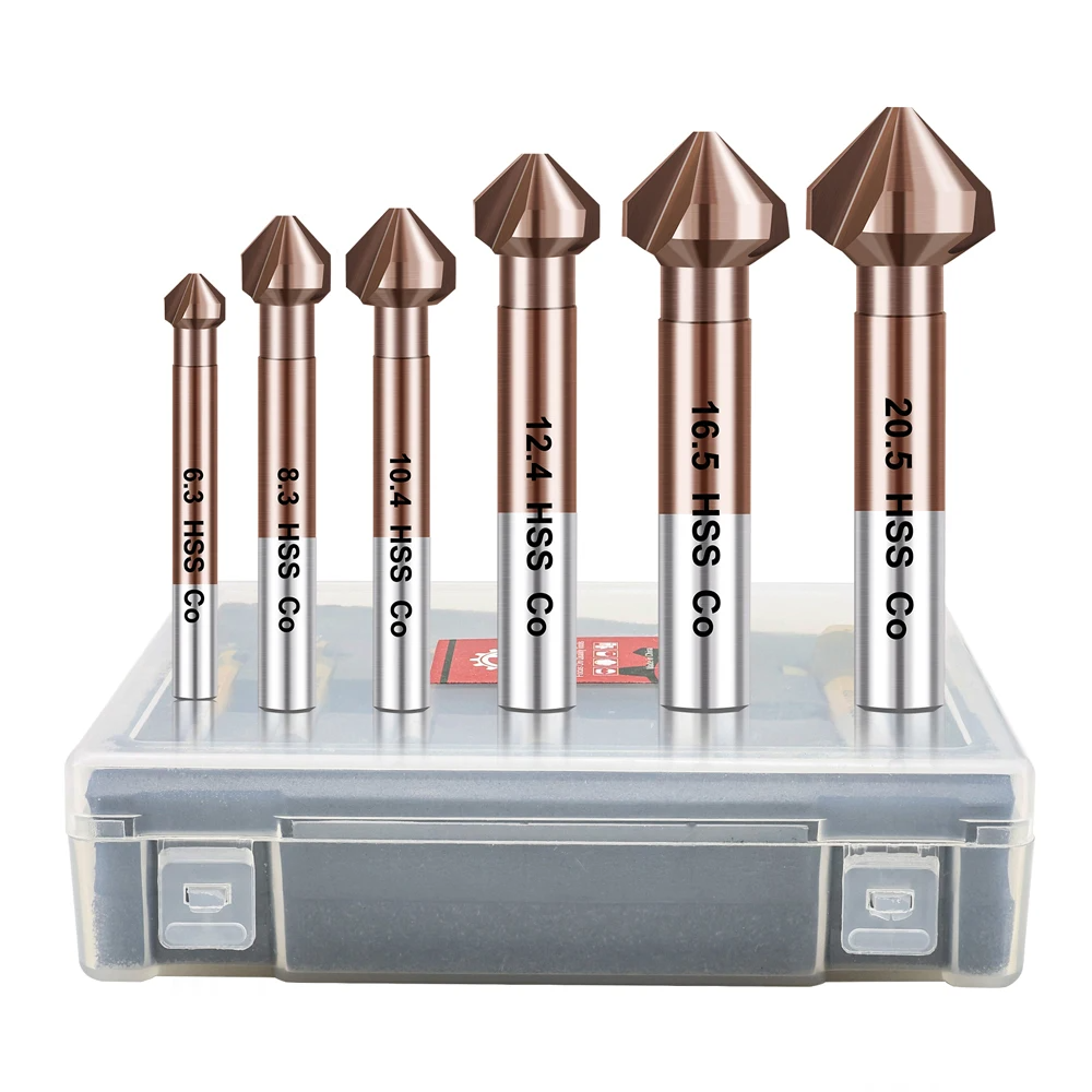 6pcs M35 HSS Countersink Chamfer Bits Set | 90° Deburring for Stainless Steel Iron Metal CE Certified