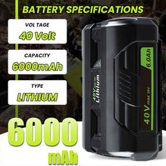 40 V 6.0 Ah Lithium-Ion Replacement Battery Compatible With Ryobi 40 V Cordless Tools & Chargers