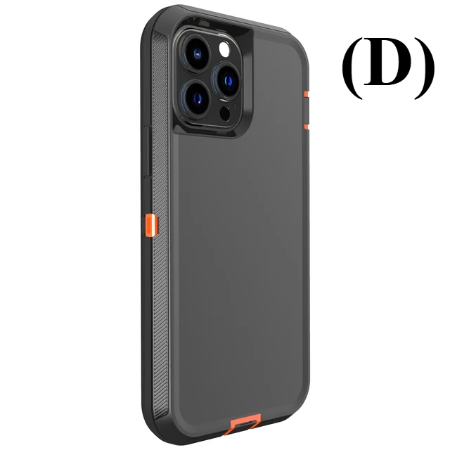 3 IN 1 Heavy Duty Armor Shockproof Dust Proof Case - For iPhone 14 Series - D - Black Orange / 14Pro - Phone Cases &