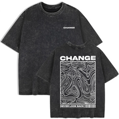 Women's "Change, Never Look Back" Washed T-Shirt | Cotton Oversize Summer Casual O-Neck Top