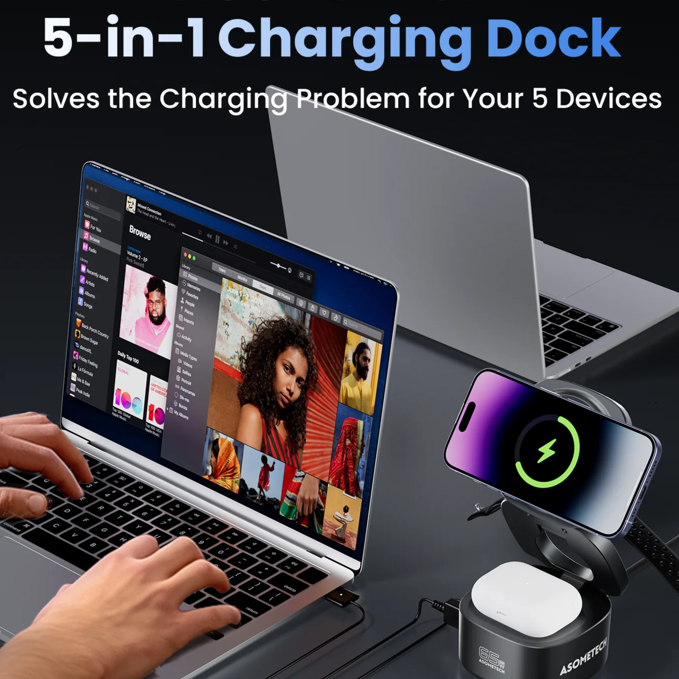 65W GaN USB-C 5-in-1 Foldable Magnetic Wireless Charging Station | MacBook iPhone Apple Watch AirPods