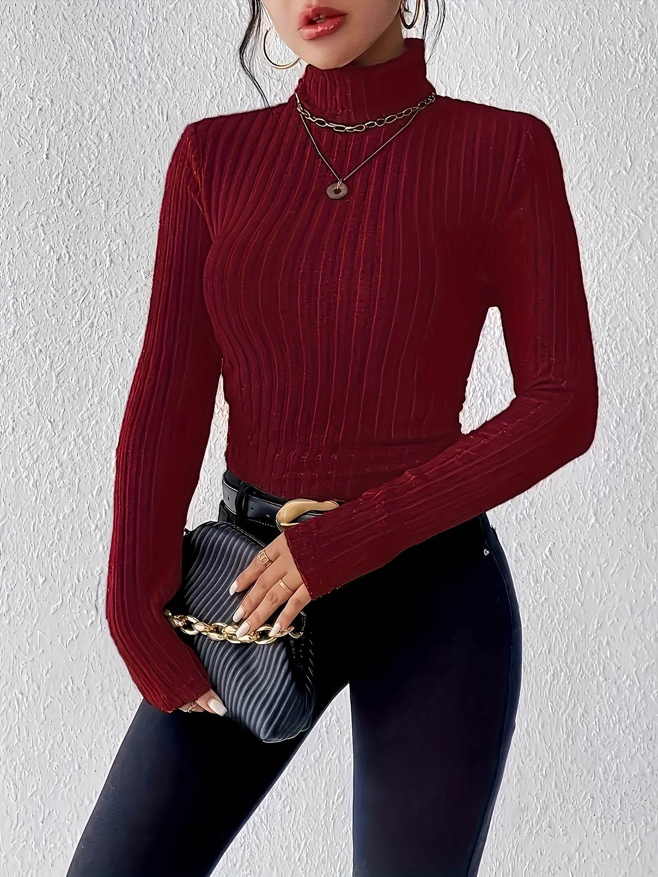 3pcs Women’s Ribbed Turtleneck Long Sleeve Tops - SnaggIt