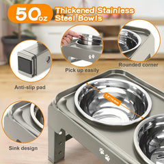 Elevated Dog Bowl Stand with 2 Stainless Steel Bowls by Snagg A Feeder
