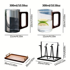 Glass Cup Set With Wooden Handle 4 Or 6 Pack Home Tea Cups by Snagg A Cup