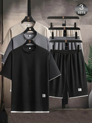 6pcs Waffle Men’s Pajama Set – Short Sleeve & Shorts Multi-Piece Homewear - SnaggIt