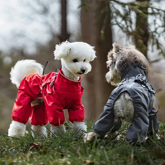Waterproof Dog Raincoat with Built-In Harness – Adjustable Reflective 4-Leg Overalls for Small Dogs