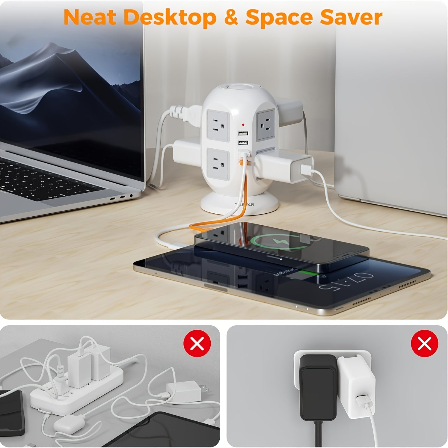 3M Tower Power Strip – 8-Way Extension by Snagg An Extension Cable