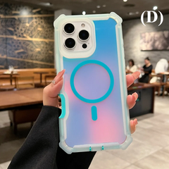 Luxury Magsafe Laser Dazzling Armor Case Dual Layer Protection - for iPhone 16 Series - D - Blue / Plus - Phone Cases &