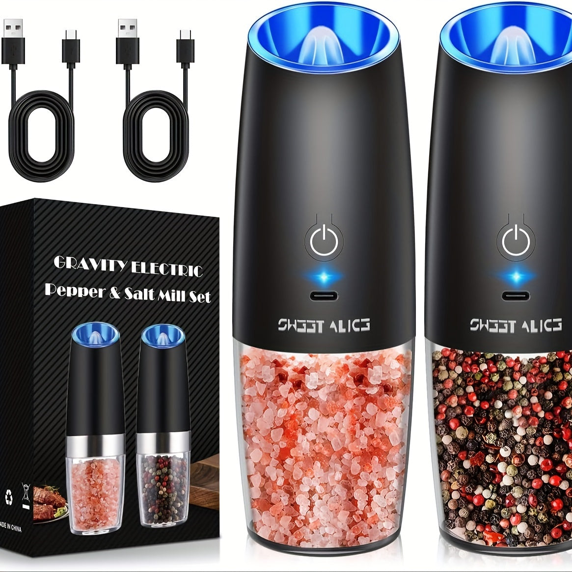Rechargeable Electric Salt & Pepper Grinder Set by Snagg A Grinder