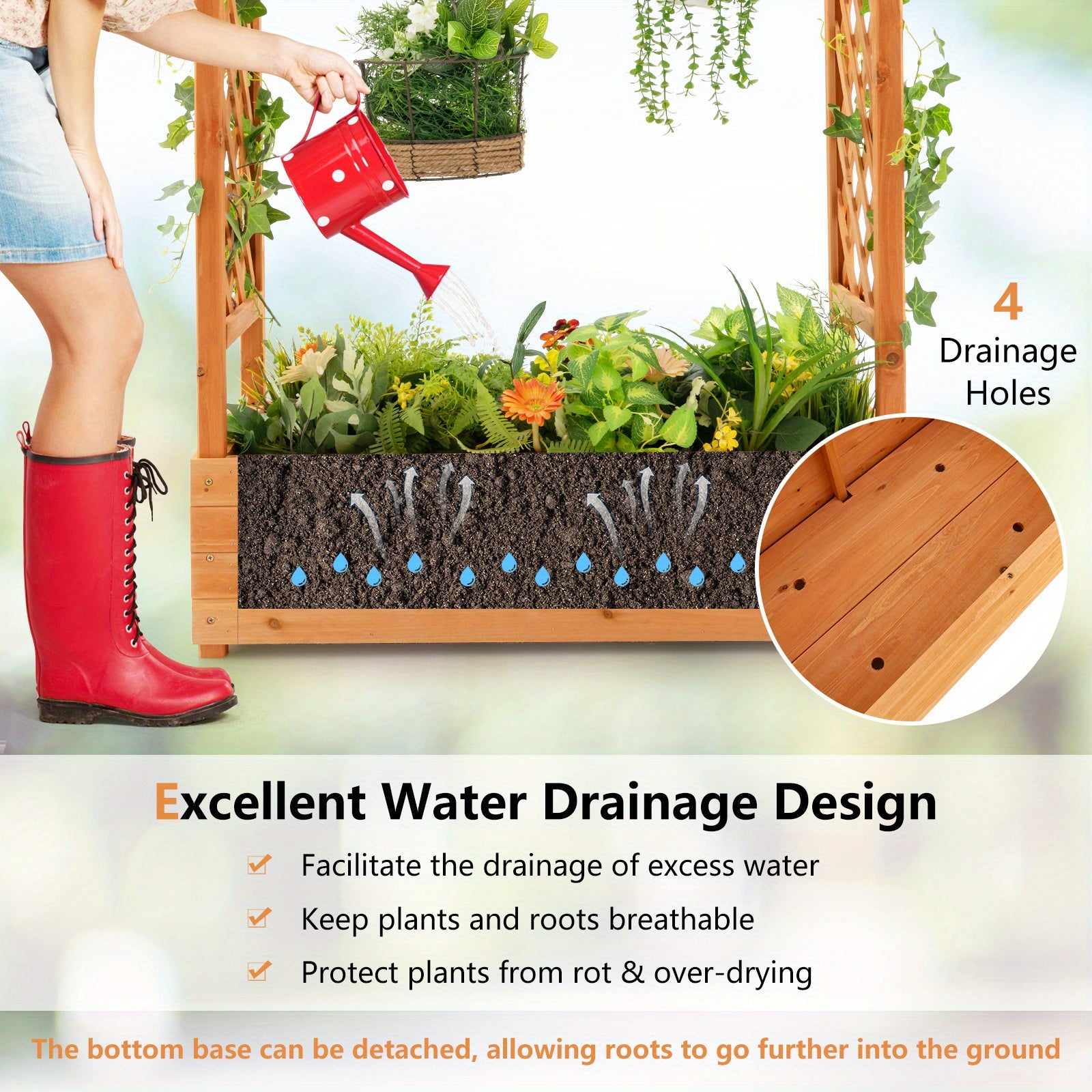 Large Wooden Raised Planter Box with Trellis by Snagg A Garden Bed