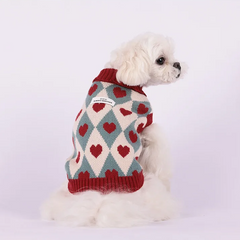 Knitted Turtleneck Dog Sweater – Diamond Heart Pattern Winter Jumper for Small Dogs & Puppies