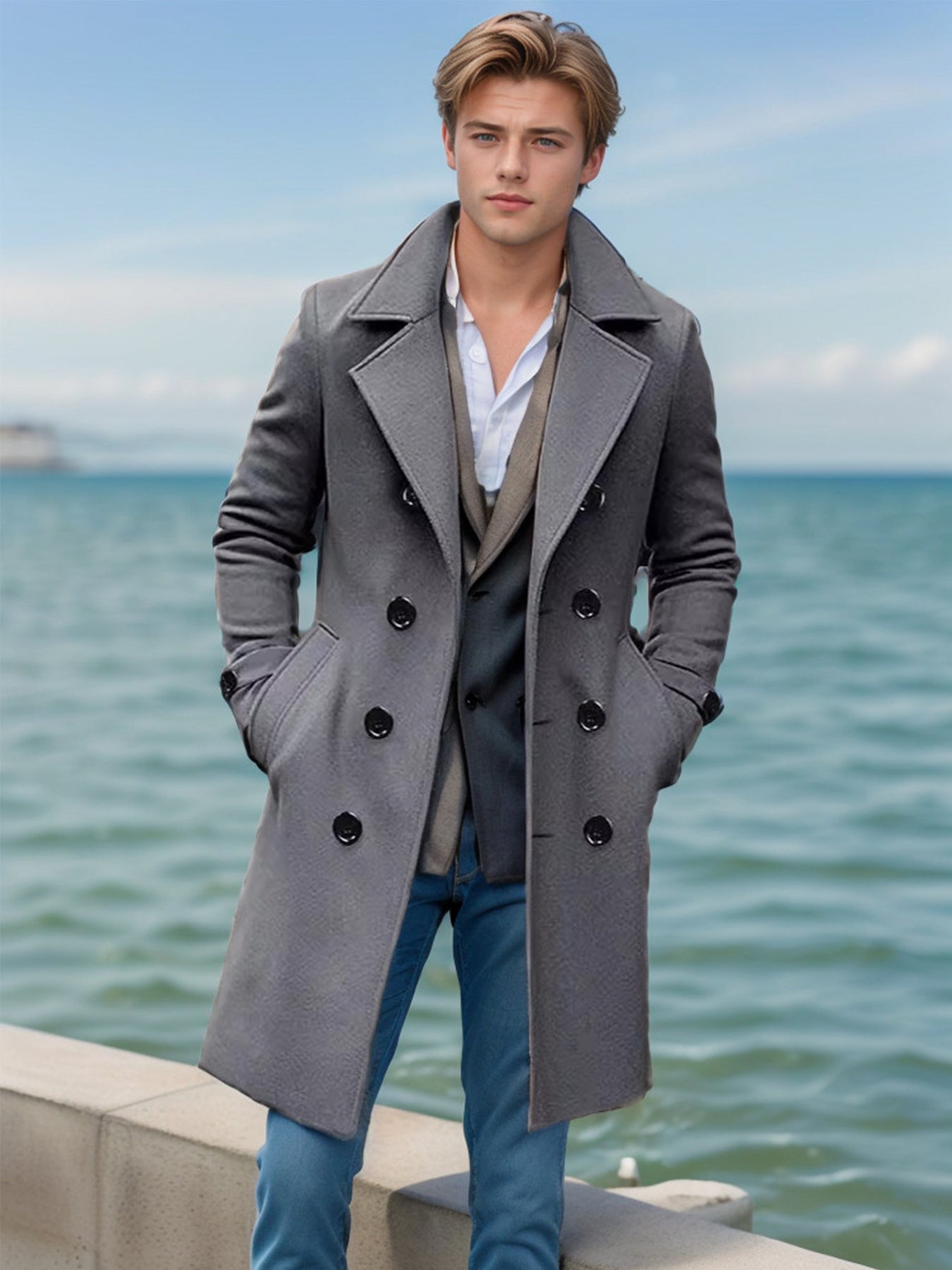 Men’s Stylish Double-Breasted Tweed Coat by Snagg A Coat