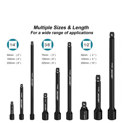 9 Pcs Wobble Socket Extension Set – 1/4", 3/8", 1/2" Ratchet Extensions with EVA Storage Tray for Automotive, Garage & DIY