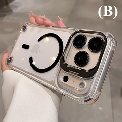 Luxury Transparent Airbag Case - For iPhone 16 Series - B - Black / Phone Cases & Covers