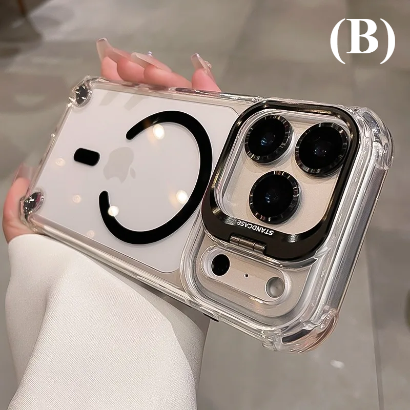 Luxury Transparent Airbag Case - For iPhone 15 Series - B - Black / Plus - Phone Cases & Covers