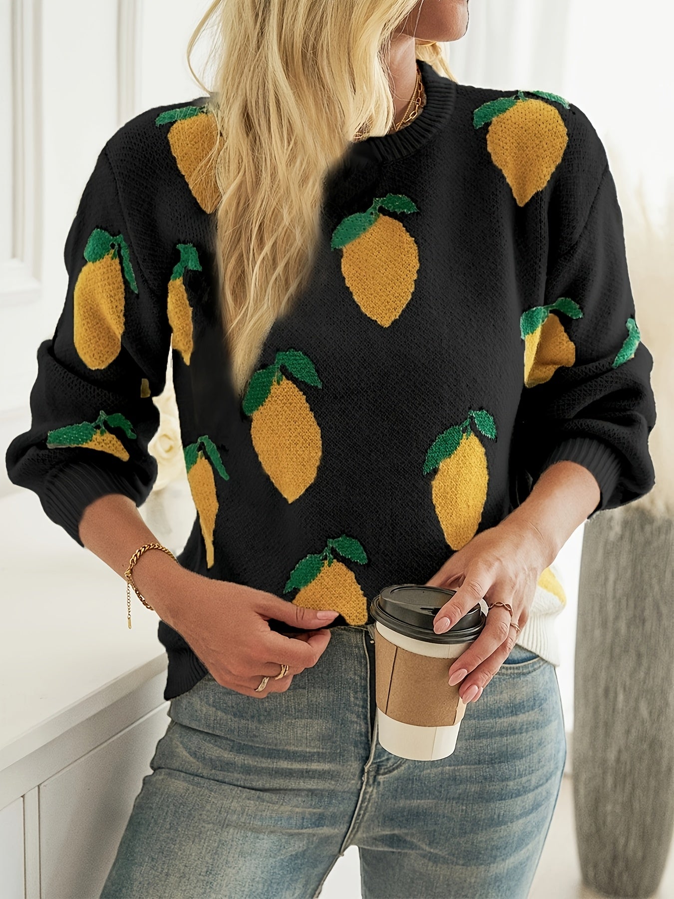 Women’s Cozy Lemon Print Sweater by Snagg A Top