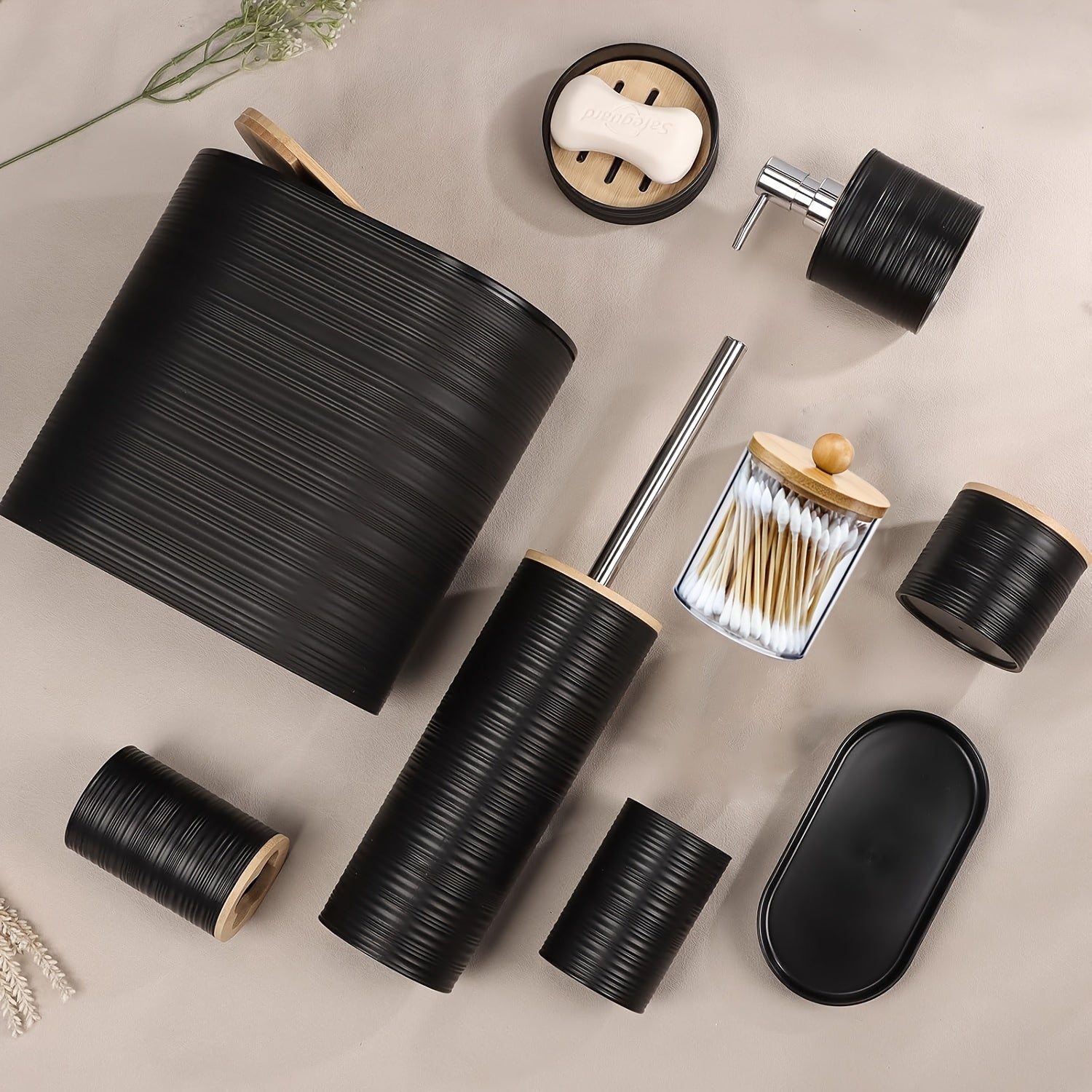 8 Pcs Bamboo Bathroom Accessory Set by Snagg A Bathroom Set