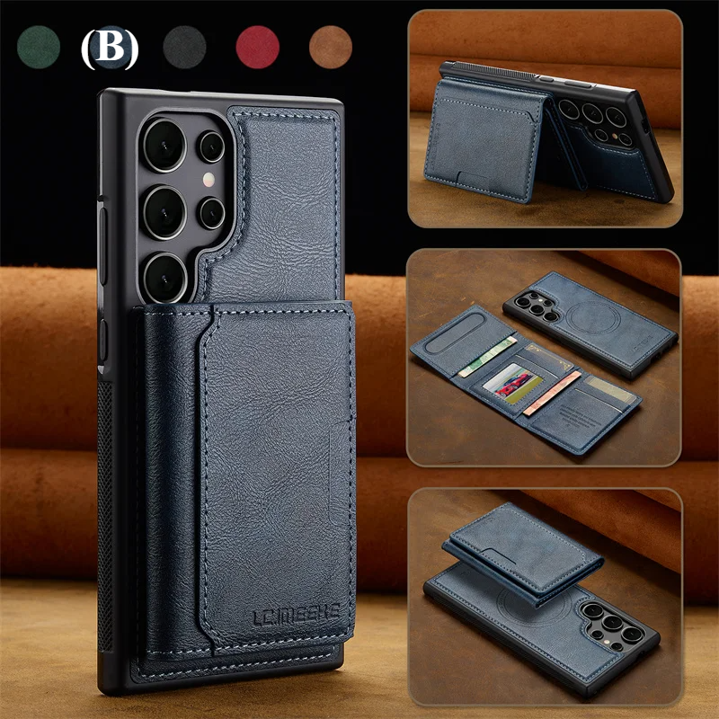 2 in 1 Luxury Magnetic Wallet Case – Samsung Galaxy S25 Series - B - Blue / Plus - Phone Cases & Covers