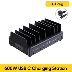 600W GaN 10-Port PD3.1 Charging Station Stand | Multi USB Fast Charger MacBook iPhone iPad Samsung Laptop