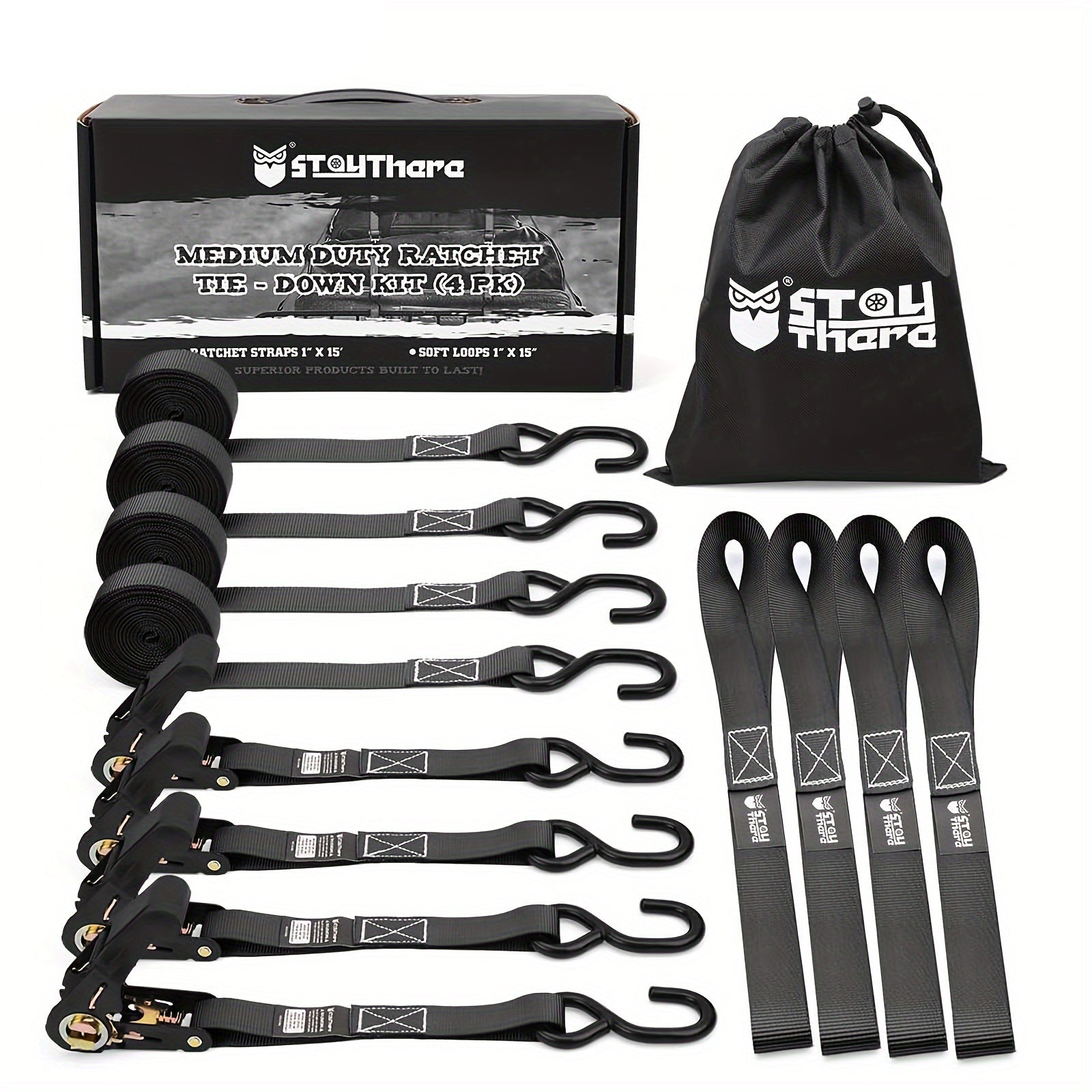 4pcs Heavy Duty Ratchet Straps by Snagg A Ratchet Strap