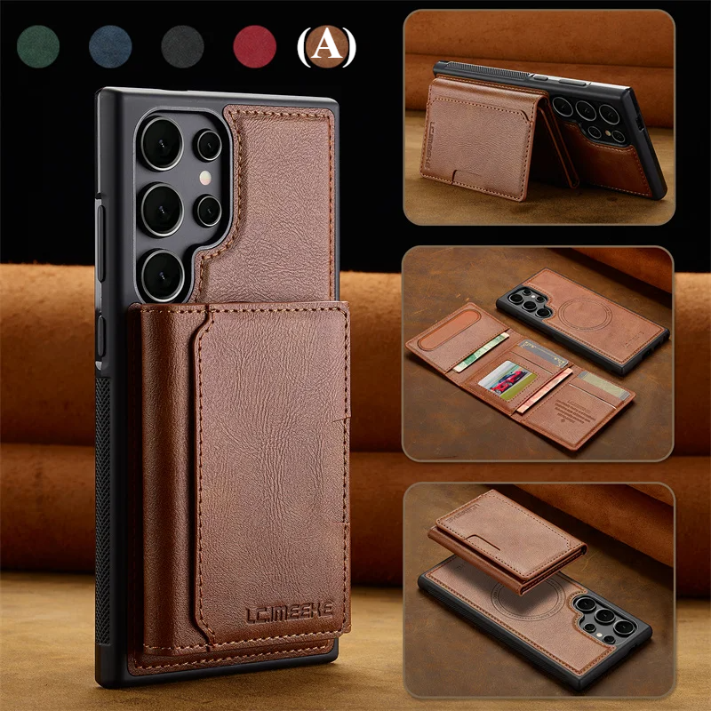 2 in 1 Luxury Magnetic Wallet Case – Samsung Galaxy S23 Series - A - Brown / Plus - Phone Cases & Covers