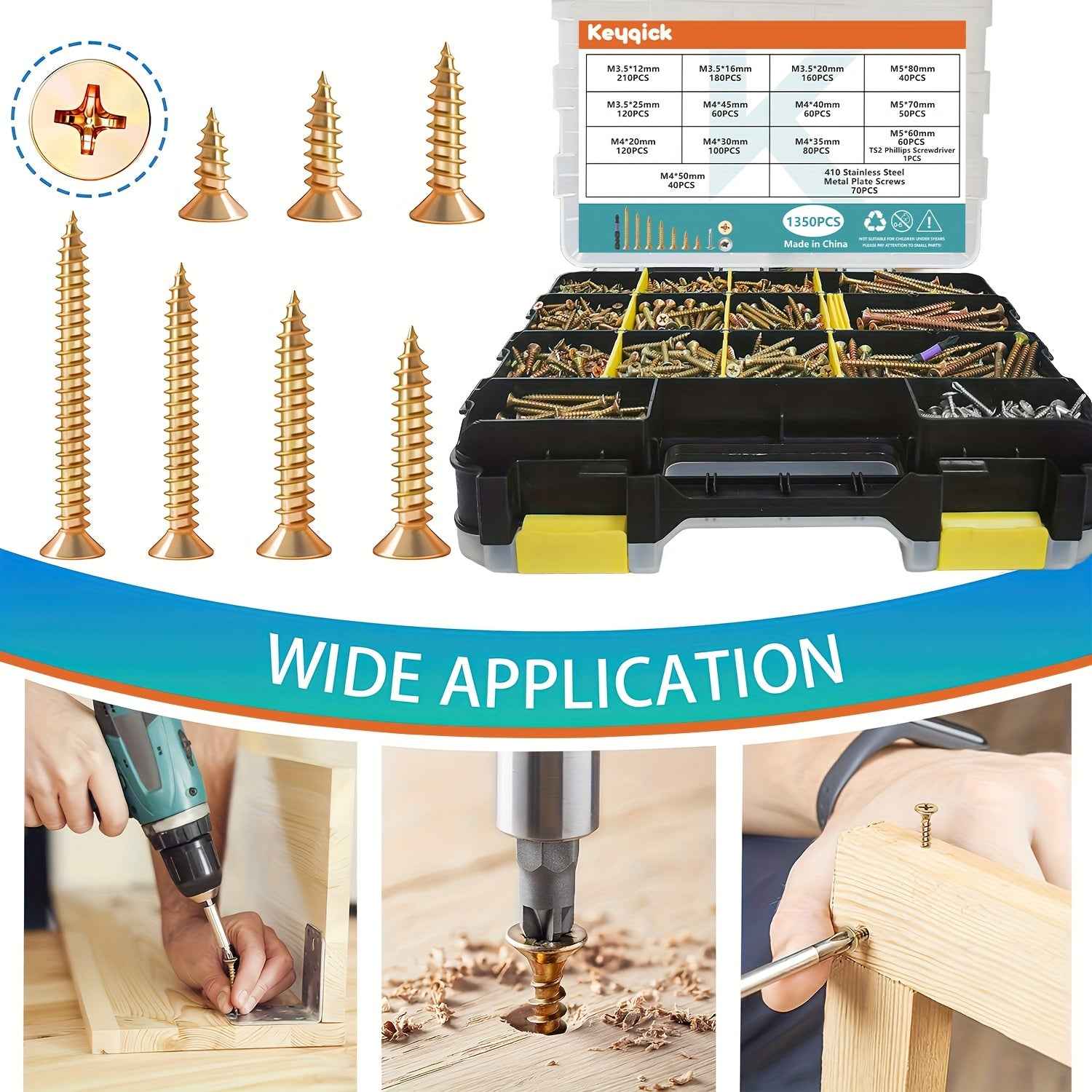 1350 Pcs Wood & Metal Screw Kit — M3.5/M4/M5 - M3.5 M4 M5 410 screws - 1350pcs - Power Tools Gadget