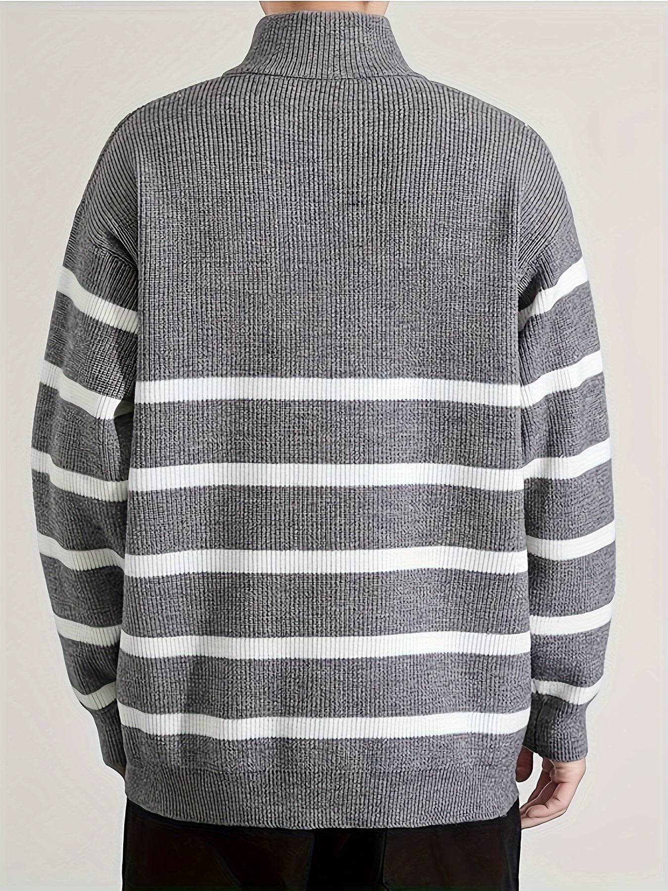 Casual Knitted Men’s Pullover with High Neck & Quarter Zip - SnaggIt