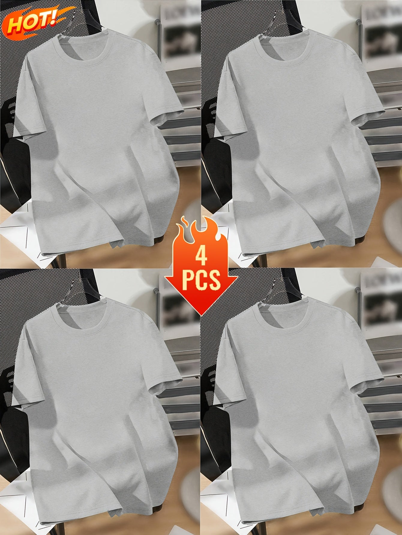 Men’s Printed Inner Layering T-Shirts – 4pcs Summer Crew Neck Short Sleeve Tops by Snagg A Shirt