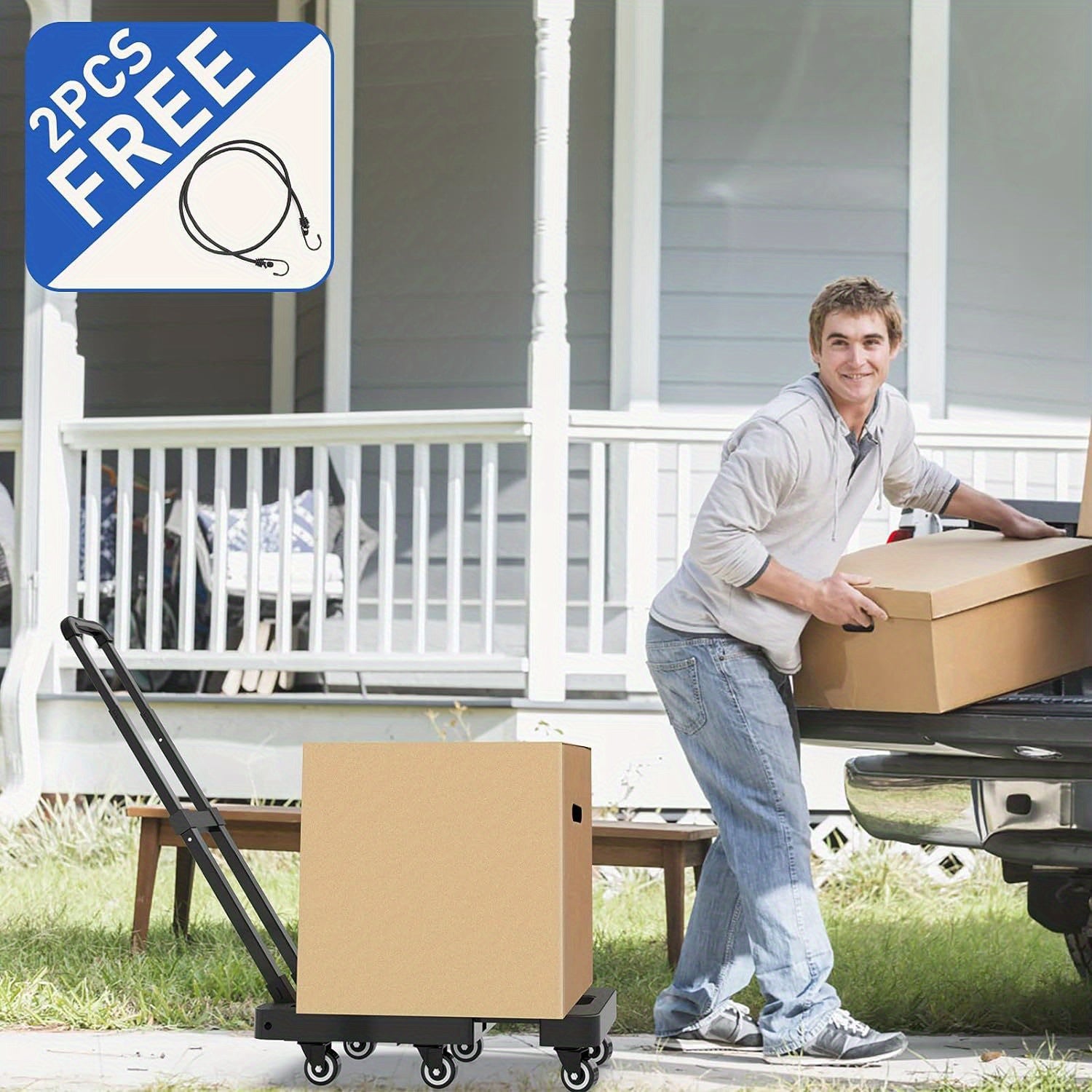500LB Folding Hand Truck – Heavy Duty Luggage Cart with 6 Wheels & Elastic Ropes - General Tools