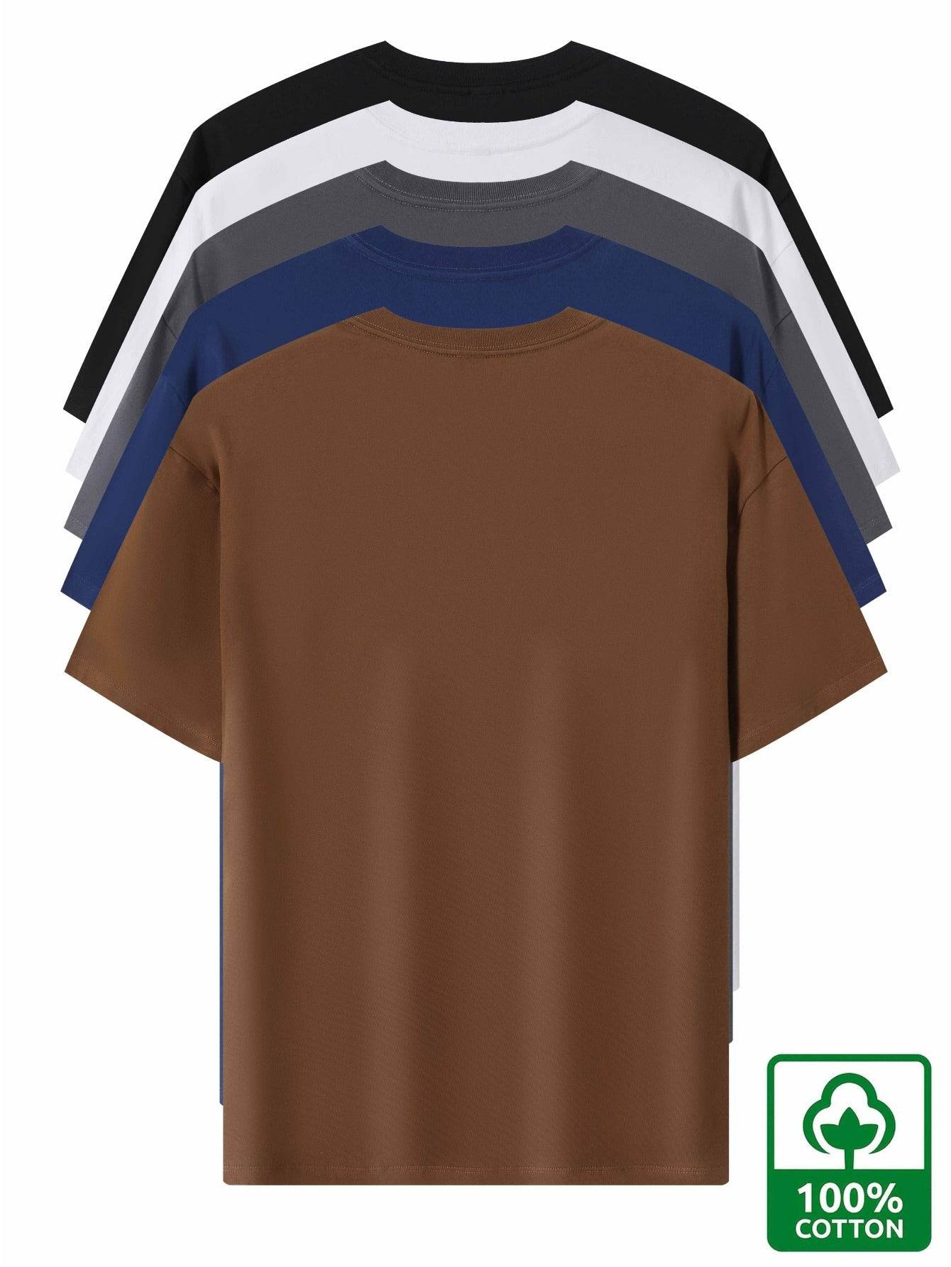 5pcs Heavyweight Men’s Cotton T-Shirts – Minimalist Solid Color Pack - SnaggIt