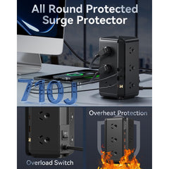 Tower Powerboard with USB-C | 12-Outlet Surge Protector (1.8m) by Snagg An Extension Cable