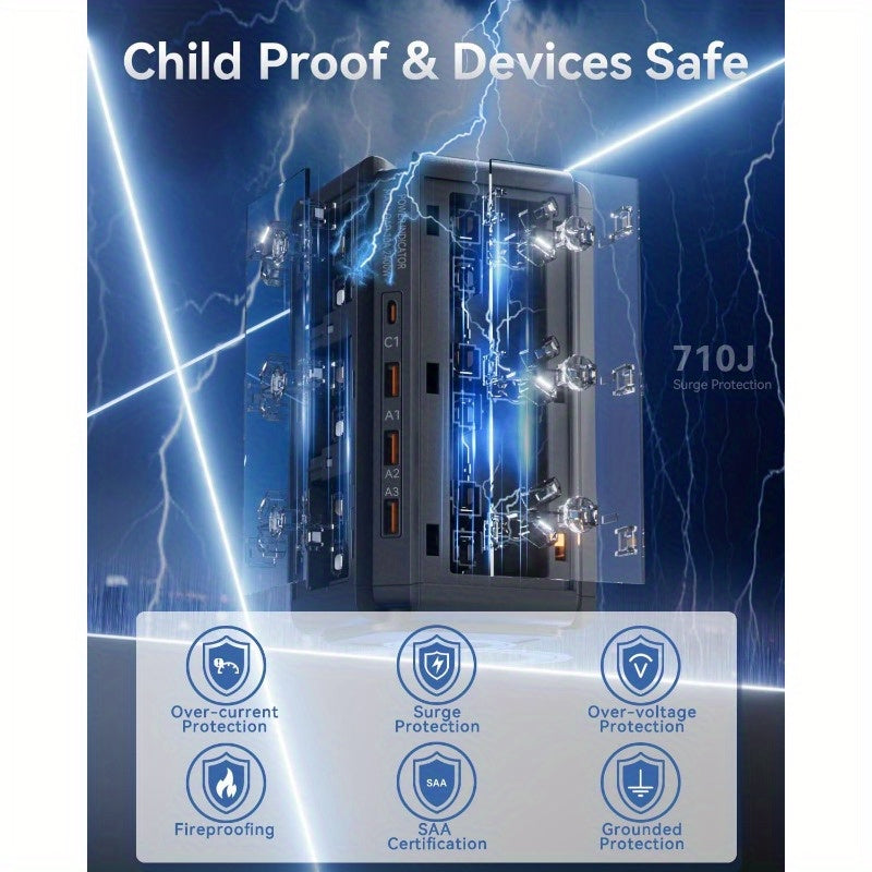 Tower Powerboard with USB-C | 12-Outlet Surge Protector (1.8m) by Snagg An Extension Cable