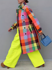 Women’s Rainbow Plaid Double-Button Windbreaker by Snagg A Jacket