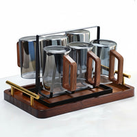 Glass Cup Set With Wooden Handle 4 Or 6 Pack Home Tea Cups by Snagg A Cup