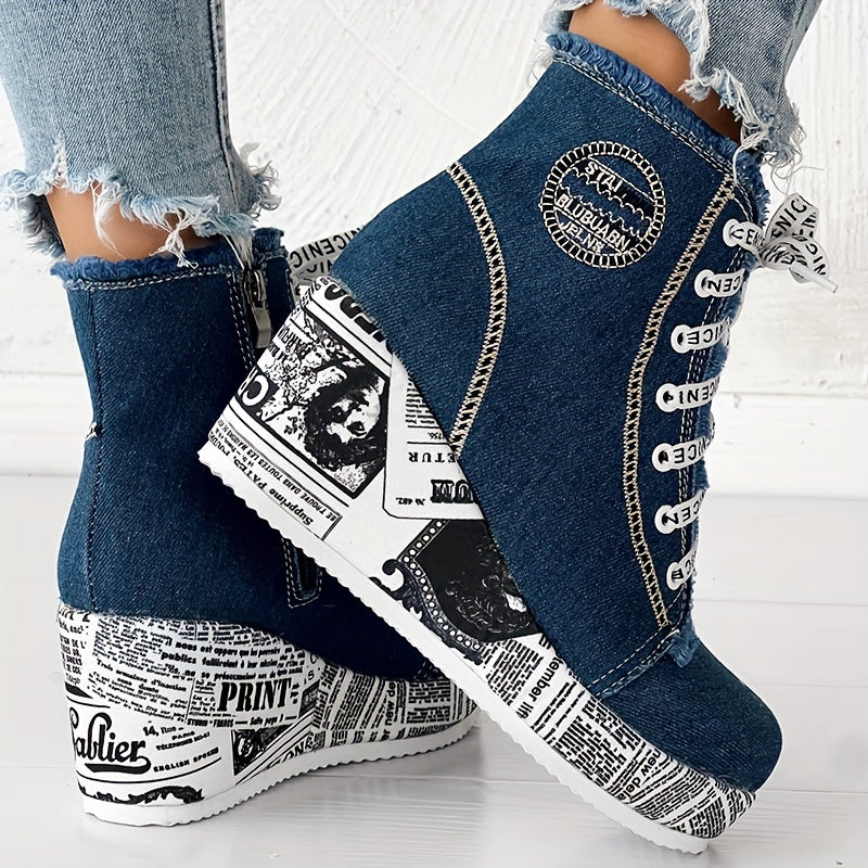 Women’s Solid Color Denim Lace-Up Boots by Snagg A Shoes