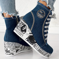 Women’s Solid Color Denim Lace-Up Boots by Snagg A Shoes