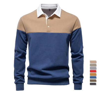 Men’s Premium Color Block Sweatshirt | Business Casual Polo-Collar Pullover