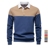 Men’s Premium Color Block Sweatshirt | Business Casual Polo-Collar Pullover