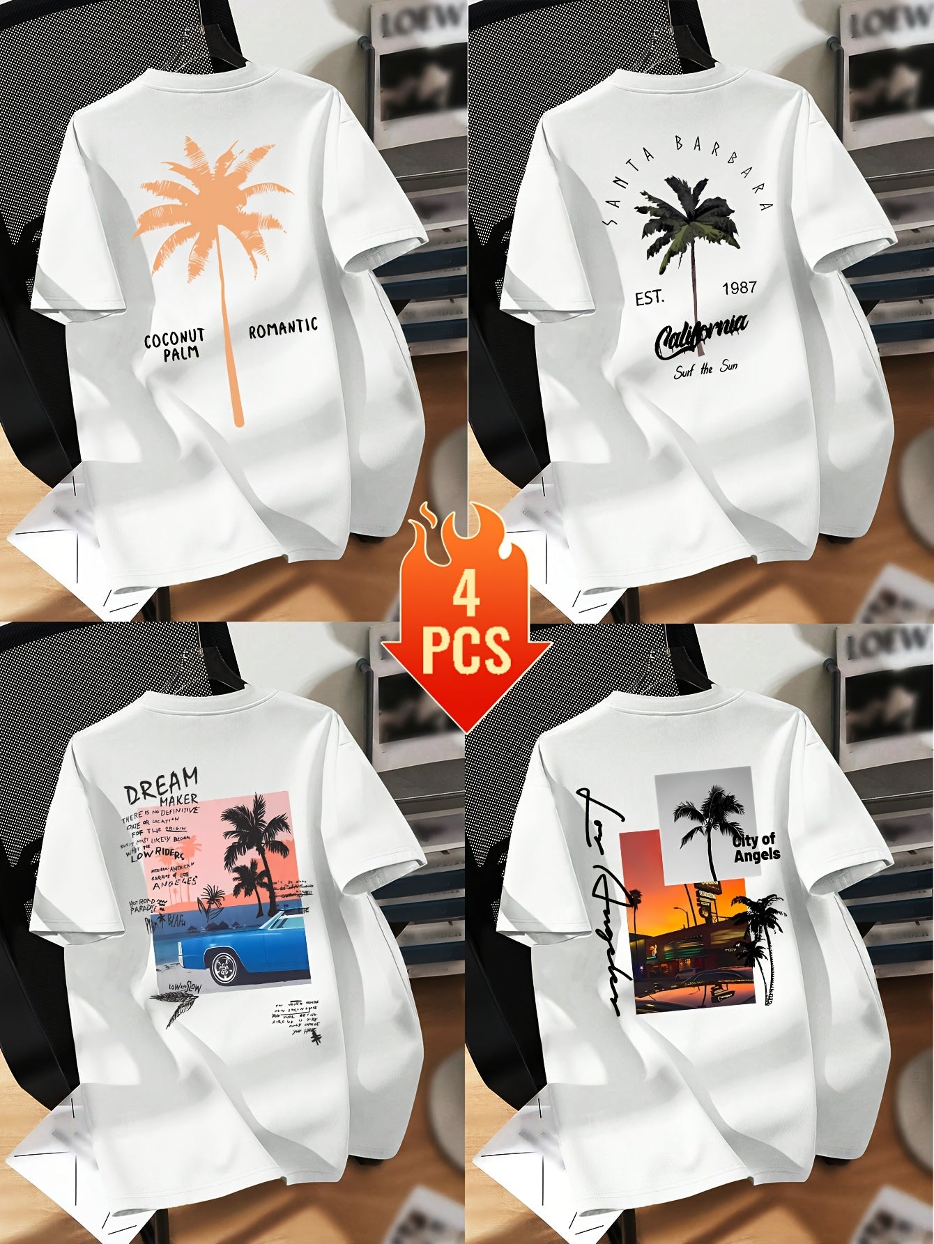 Men’s Printed Inner Layering T-Shirts – 4pcs Summer Crew Neck Short Sleeve Tops by Snagg A Shirt