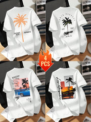 Men’s Printed Inner Layering T-Shirts – 4pcs Summer Crew Neck Short Sleeve Tops by Snagg A Shirt