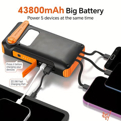 43800mAh Solar Power Bank with Built-in Charging Cable by Snagg A Power Bank